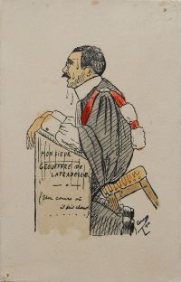 <em>Source Bibliothèque Cujas, archives de la bibliothèque.</em></br></br>
<strong>Caricature du professeur Geouffre de La Pradelle.</strong>