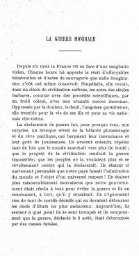<em>Source gallica.bnf.fr / Bibliothèque nationale de France.</em></br>Digitalisiertes Dokument <a href="/de/emmanuel-lucien-brun-la-guerre-mondiale-revue-catholique-des-institutions-et-du-droit-aout-1914/" target="blank" rel="noopener">hier einsehbar</a>.</br></br>
<strong>Nachdem sie zunächst festgestellt haben, dass die Deutschen Barbaren sind, und dann, dass sie es schon immer waren, gehen einige Juristen noch einen Schritt weiter und schreiben diese Tatsache einer "deutschen Rasse" zu.</br>Insbesondere eine Zeitschrift trägt die Texte dieser Juristen, die <em>Revue catholique des institutions et du droit</em>.</br>
Drei Beispiele wurden hier mit zwei Artikeln von Emmanuel Lucien-Brun und einem von Gabriel Théry zusammengestellt.</br>
Emmanuel Lucien-Brun ist einer der Söhne des legitimistischen und katholischen Senators Lucien Brun. Dieser Artikel geht auf die Geschichte der europäischen Bündnisse seit dem französisch-preußischen Krieg ein und stellt eine Bestandsaufnahme der Kräfte dar, die bei Ausbruch der Feindseligkeiten vorhanden waren. Er stellt die lange Vorbereitung Deutschlands und seine Propaganda der Unvorbereitetheit Frankreichs und seiner Verbündeten gegenüber.</strong>