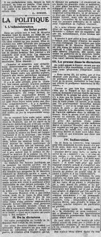 <em>Source gallica.bnf.fr / Bibliothèque nationale de France.</em></br></br>
<strong>Tribune de Charles Maurras portant notamment sur l'article de Maurice Hauriou paru dans <em>Le Figaro</em> du 7 septembre 1915.</strong>
