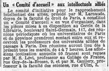 <em>Source gallica.bnf.fr / Bibliothèque nationale de France.</em></br></br>
<strong>Das Spiel der akademischen Beziehungen war also voll und ganz in das diplomatische Spiel eingebunden. So versuchte Larnaude, Frankreichs Platz zu stärken, indem er ein Empfangskomitee für alliierte Intellektuelle organisierte, das in diesem Zwischenbericht erwähnt wird.</strong>