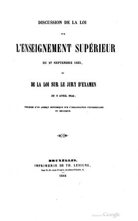 <p style=padding: 1.5em><em>Source Universiteitsbibliotheek Gent/Bibliothèque de l’Université de Gand, BIB.197L007</em></br><p>
Document numérisé <a href=" /wp-admin/post.php?post=6001&action=edit ">consultable ici</a>.
<p><strong>La loi de 1835 encadre encore l'organisation de l'enseignement supérieur belge à l'entrée en guerre.</strong></p>