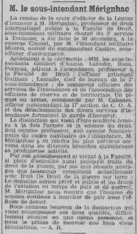 <em>Source Ville de Toulouse, Bibliothèque municipale de Toulouse-Rosalis, cote P014</em></br>
</br><strong>Mérignhac, der 1914 57 Jahre alt war, war von 1914 bis 1917 militärischer Unterintendant (2. und 3. Dienst der Intendanz) und diente anschließend bis zum Ende des Konflikts in der Rechtsabteilung der Militärintendanz des 17. Gebiets</strong>