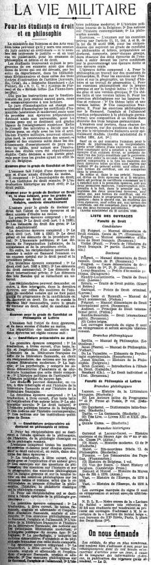 <p style=padding: 1.5em><em>Source Bibliothèque royale de Belgique </em></br></p>
<strong>Si en France, comme le montre un des documents précédents, avec l'exemple de Toulouse, des mesures sont prises dès le début de la guerre pour les étudiants-soldats, les étudiants belges mobilisés doivent attendre la fin 1917 pour que le gouvernement et l'administration universitaire mettent en place des bibliothèques, des programmes et des examens répondant à leur situation particulière.</strong>