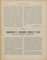 <p style=padding: 1.5 em><em>Source gallica.bnf.fr / Bibliothèque nationale de France.</em></p>
</br>
<strong>Juridiquement considérés comme des prisonniers, les internés en Suisse sont ces « moindre blessés » dont l’état est susceptible de s’améliorer par un séjour sur le territoire helvétique. Pour combattre leur oisiveté, ils sont invités à trouver une activité. A cette fin, les universités suisses ouvrent leurs portes aux étudiants intéressés, à condition de justifier de leur bagage universitaire.</br></br>Cet article d’Antoine Rougier, professeur à la Faculté de droit de Lausanne, présente les dispositions prises par les universités suisses, pour les étudiants internés, afin de faciliter l’achèvement de leur cursus et la reconnaissance de leur formation. C’est ainsi qu’en 1918 l’université de Lausanne peut proposer aux internés français un cycle complet de cours pour les trois années de licences en droit grâce aux équivalences, et à l’organisation d’un enseignement et d’examens conformes au programme français.</strong>