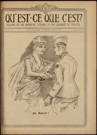 <p style=padding: 1.5 em><em>Source: Common documentation service of Toulouse-1-Capitole University, bibliothèque de l'Arsenal, class. no Res 400532.</em></p><strong>
The front page of the newspaper represents the Republic saluting and thanking an American soldier. As in the other issues, there are literary columns, sports columns, general information, reports of excursions and drawings.</strong>