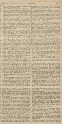 <em>Source gallica.bnf.fr / Bibliothèque nationale de France.</em></br>
</br><strong>Schon am Tag nach der Veröffentlichung der ministeriellen Anweisung wurde die Zaghaftigkeit der Maßnahmen für die zum Kriegsdienst eingezogenen Studenten in Frage gestellt, wie aus dieser Anfrage des Abgeordneten Bouffandeau an Minister Steeg hervorgeht. Für den Abgeordneten, der den Beifall der gesamten Versammlung erhielt, erforderten die Anerkennung der geleisteten Pflicht einerseits und die Berücksichtigung der zukünftigen Bedürfnisse der Nation nach dem Krieg andererseits weitaus radikalere Maßnahmen. Die Idee von beschleunigten Studienabschlüssen beginnt sich durchzusetzen.</strong>