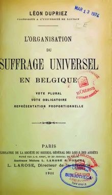 <p style=padding: 1.5em><em>Source University of Ottawa, cote JF 1015 .D8 1901.</em></br>Document numérisé <a href="https://archive.org/details/lorganisationdus00dupr/page/n7/mode/2up" target="blank" rel="noopener">consultable ici</a>.</p>