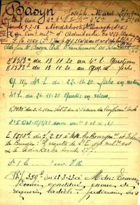 <p style=padding: 1.5em><em>Source Belgian War Dead Register. War Heritage Institute.</em> Document numérisé <a href="https://wardeadregister.be/fr/soldier/2176" target="_blank" rel="noreferrer noopener">consultable ici</a>.</br></p>
<strong>
Joseph Basyn fait partie des 114 étudiants des facultés de droit belges morts pendant le conflit. Tous ont une fiche attribuée au Service Sépultures militaires, ce qui, en soi est la première marche vers l’entretien de la mémoire par les vivants. Le cas présenté ici est un exemple représentatif du déploiement du dispositif mémoriel de l’après-guerre : pierre tombale, nom inscrit sur un monument, dans un livre du souvenir, etc. </strong>