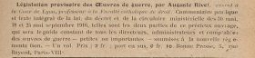 <em>Source gallica.bnf.fr / National Library of France</em>
<br><br>
<strong>Beyond the contributions of Charles Jacquier and the exchanges of Joseph Rambaud, it seems that professors at the Catholic Faculty of Law of Lyon published very little during the war. A rare exception was Auguste Rivet, who, despite being mobilised for the entire duration of the conflict, chose to publish texts aimed at an informed general public, with the aim of explaining how certain laws modified or impacted by the circumstances of the war worked. He was the author (published by the Catholic publishing house La bonne presse) of a book on the regulation of war works, as well as several articles in the Catholic press, for example on the moratorium on leases and rents.</strong>