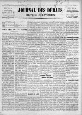 <em>Source gallica.bnf.fr / Bibliothèque nationale de France</em>
<br><br><strong>En-dehors de Charles Jacquier, peut-être le seul exemple de professeur de la faculté qui s'adresse à un public au-delà des milieux et de la presse catholique pendant la guerre est Joseph Rambaud. Professeur d'économie politique à la faculté catholique de droit de Lyon, celui-ci entre en effet dans une controverse suite à la publication de cet article de Paul Leroy-Beaulieu. Ce dernier s'y livre à une analyse économique de la situation militaire après deux ans de guerre. Il y revient entre autres sur le fonctionnement actuel du change, l'assimilant en partie à une cote des paris sur le résultat de la guerre.</strong>