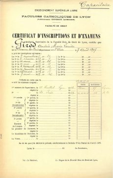 <em>Source Archives de l’université catholique de Lyon</em>
<br><br>
<strong>Toujours à la faculté catholique de droit de Lyon, Andrée Girod s'inscrit en capacité à la rentrée 1917. Elle réussit ses examens et obtient son diplôme en 1919.</strong>