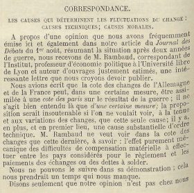 <em>Source Cujas Library, cote 9.809</em>
<br><br><strong>Joseph Rambaud, disagreeing with the explanations on exchange rates given by Professor Paul Leroy-Beaulieu (holder of the chair of political economy at the Collège de France), sent him a letter to this effect, which the latter, editor-in-chief of the journal <em>L’économiste français</em>, decided to publish. According to Rambaud, the difference in exchange rates between Germany and France could only be explained by purely mechanical factors and was not linked to the outcome of the war.</strong>